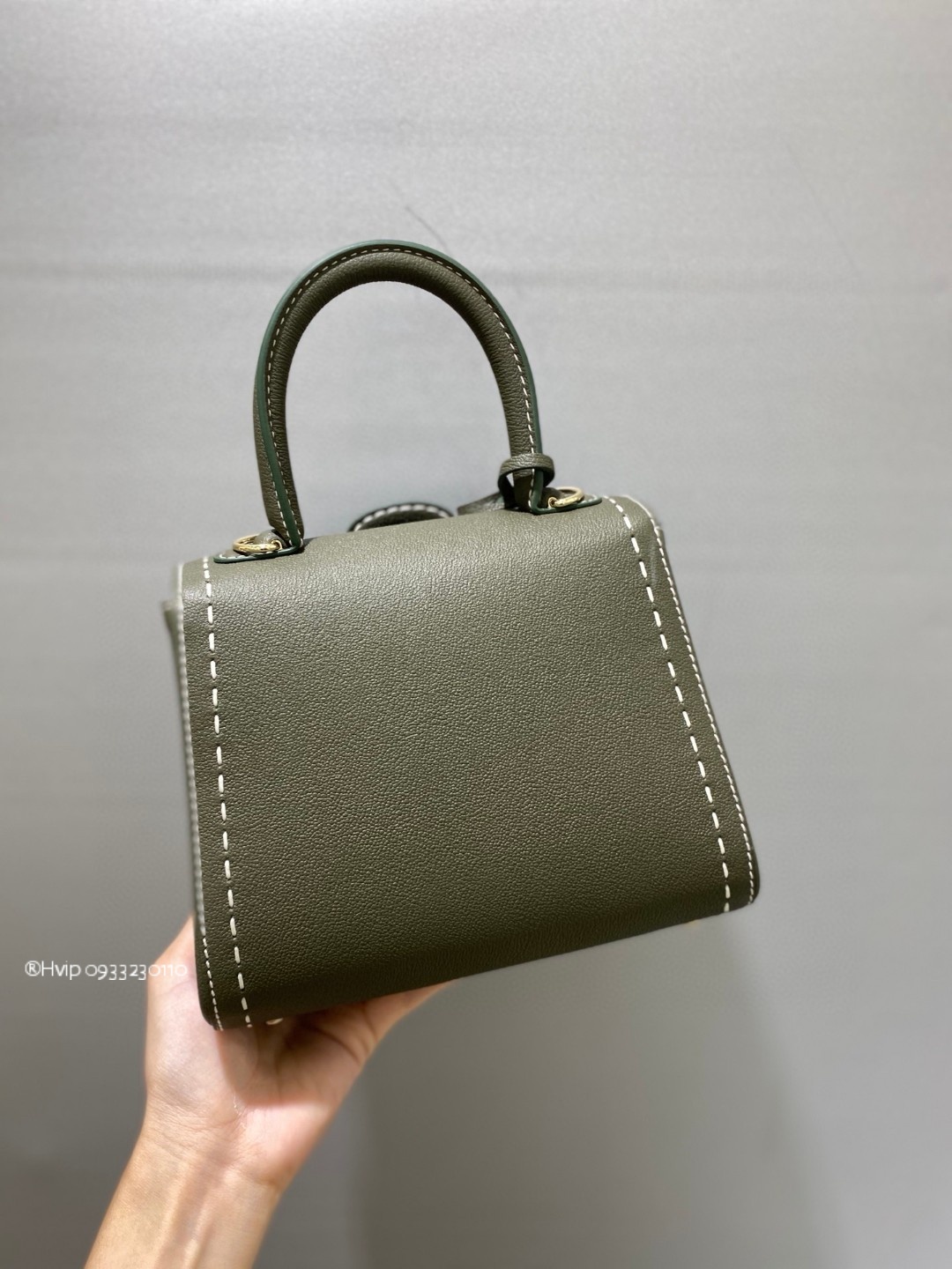Delvaux Brillant Mini Surpiqué grained Calf leather Khaki