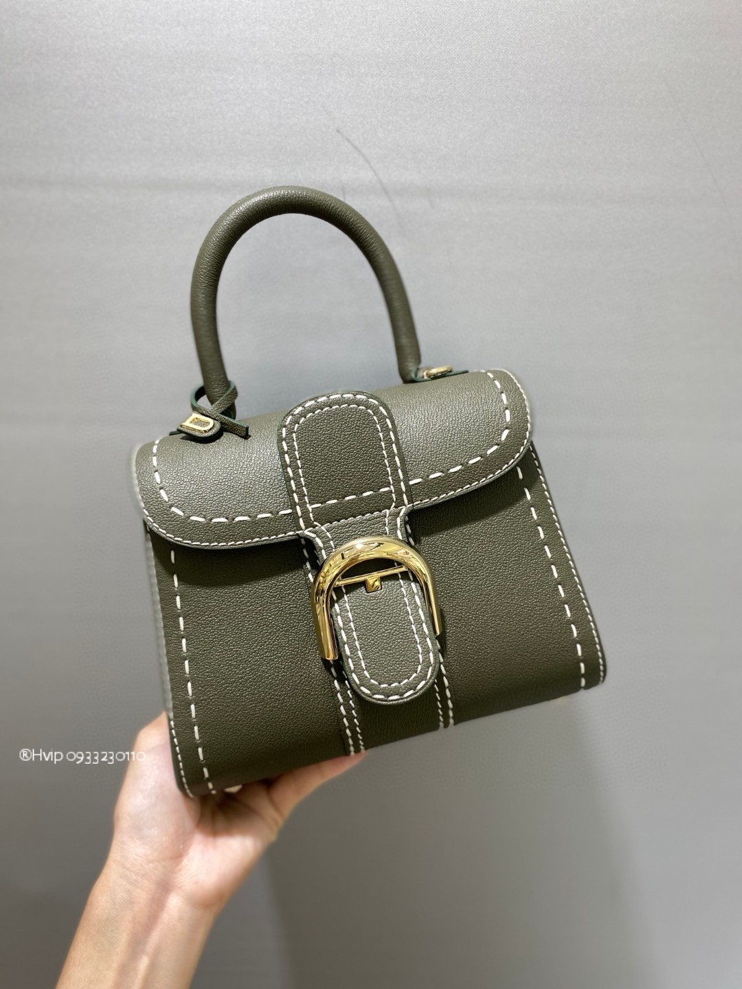 Delvaux Brillant Mini Surpiqué grained Calf leather Khaki