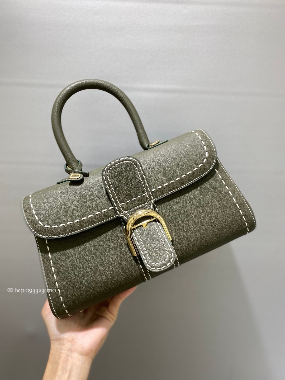 Delvaux Brillant PM Surpiqué grained Calf leather Khaki