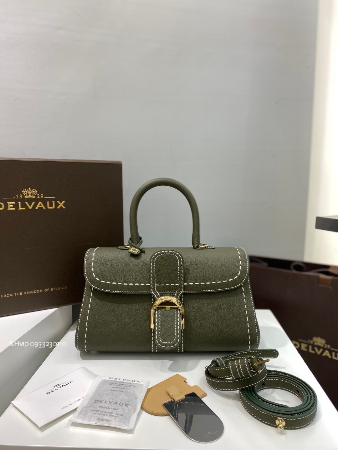 Delvaux Brillant PM Surpiqué grained Calf leather Khaki