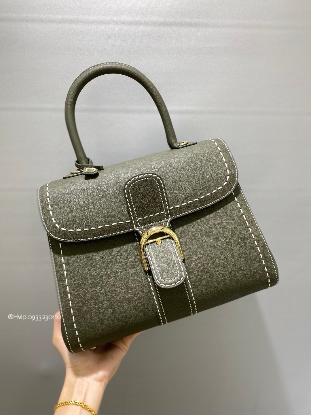 Delvaux Brillant MM Surpiqué grained Calf leather Khaki