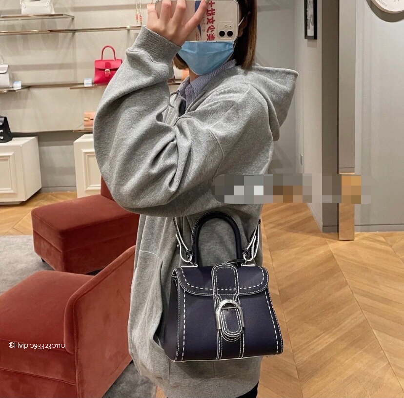 Delvaux Brillant Mini Surpiqué grained Calf leather blue