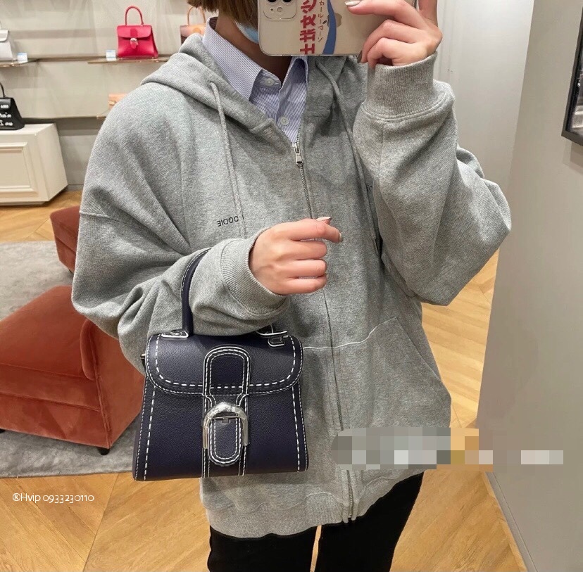 Delvaux Brillant Mini Surpiqué grained Calf leather blue