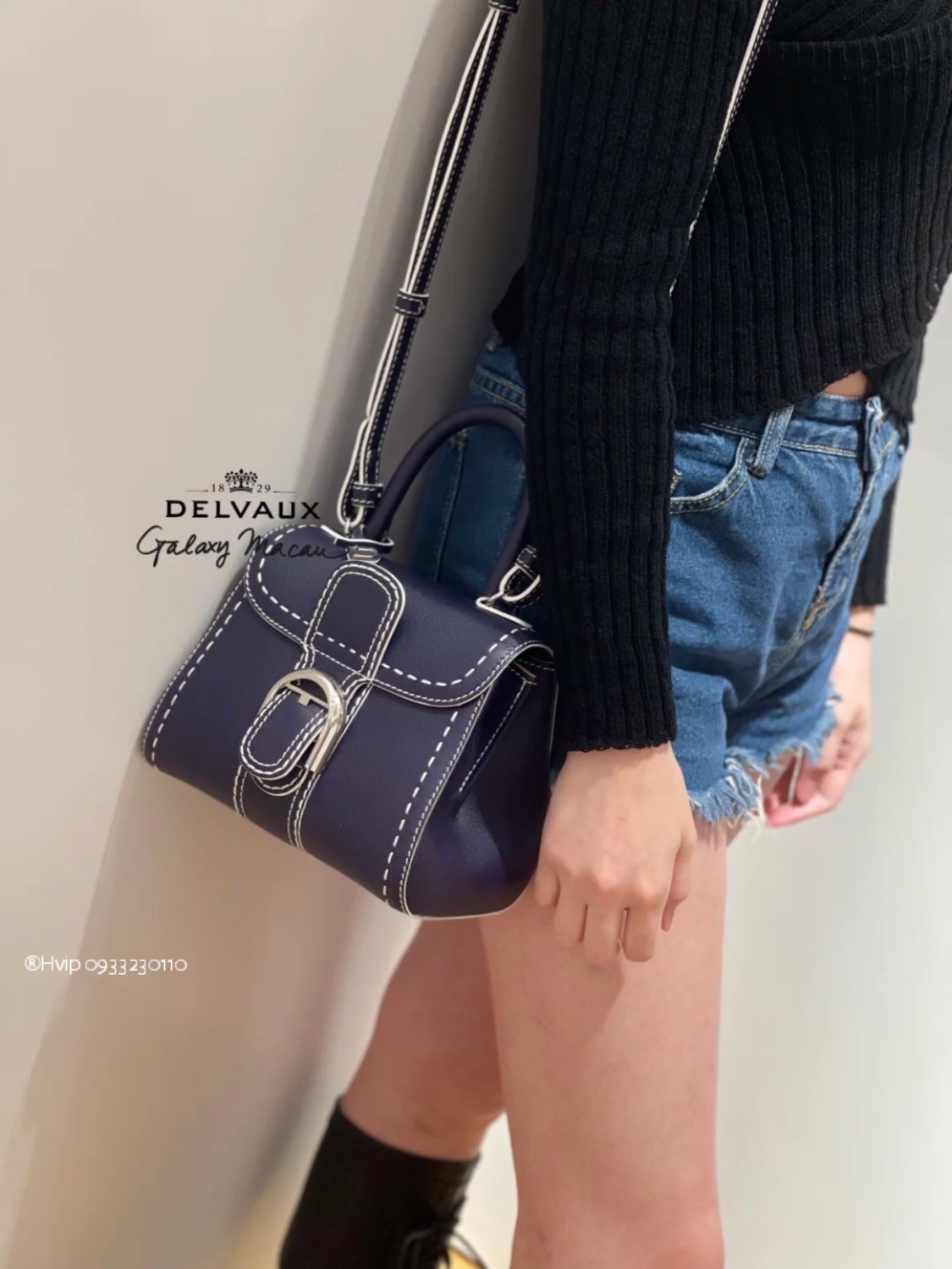 Delvaux Brillant Mini Surpiqué grained Calf leather blue