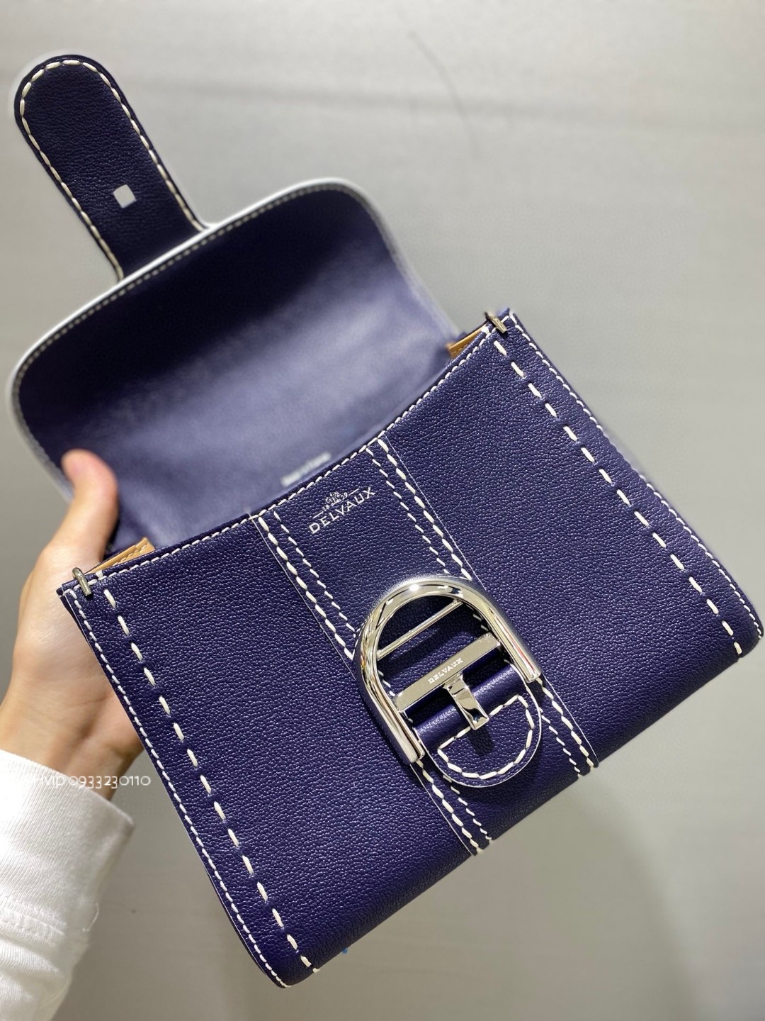 Delvaux Brillant Mini Surpiqué grained Calf leather blue