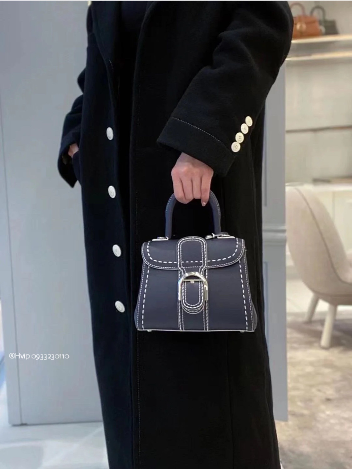 Delvaux Brillant MM Surpiqué grained Calf leather Blue