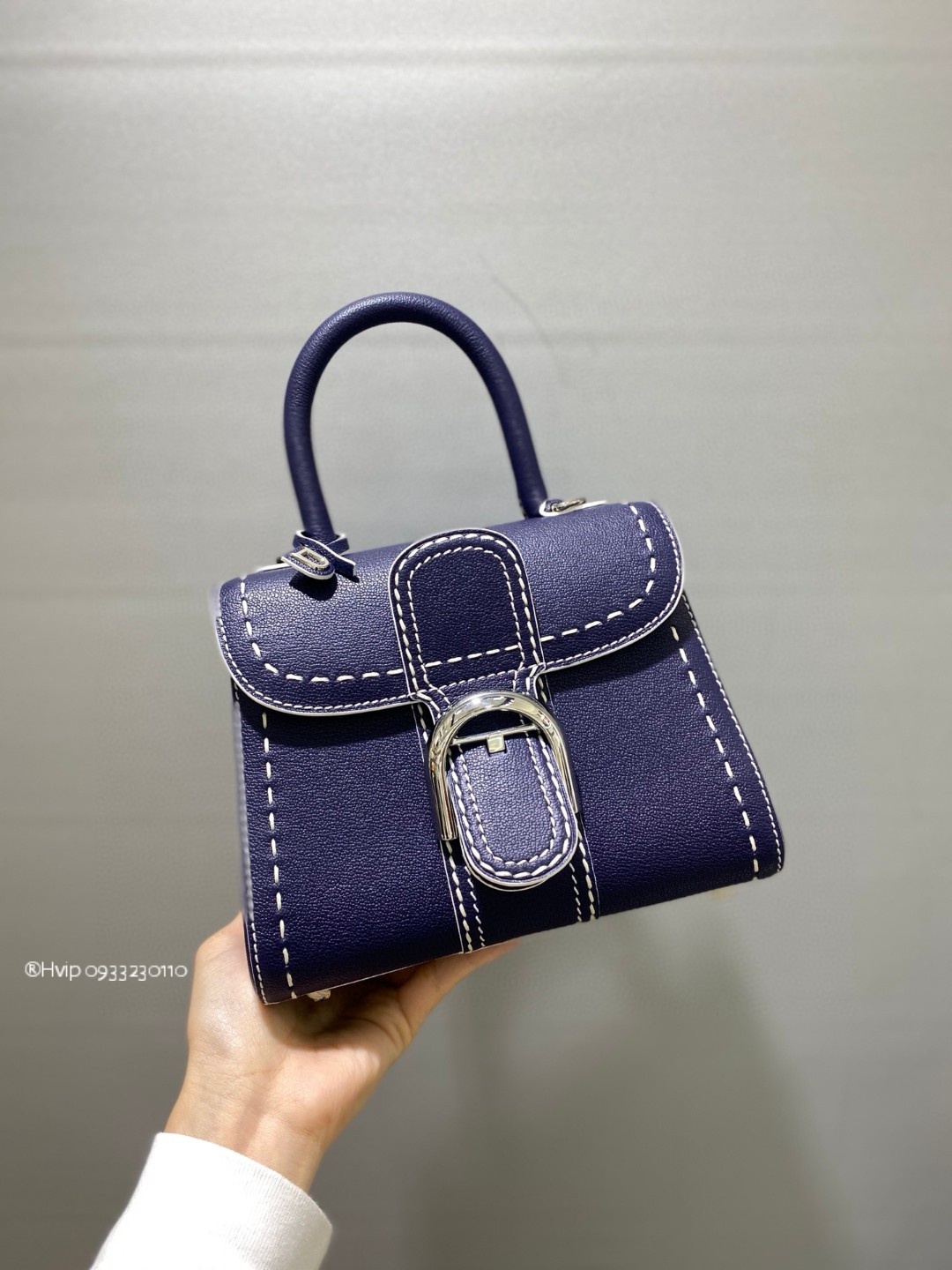 Delvaux Brillant Mini Surpiqué grained Calf leather blue