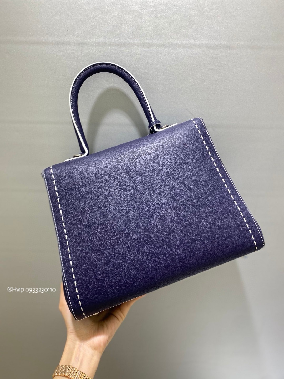Delvaux Brillant MM Surpiqué grained Calf leather Blue