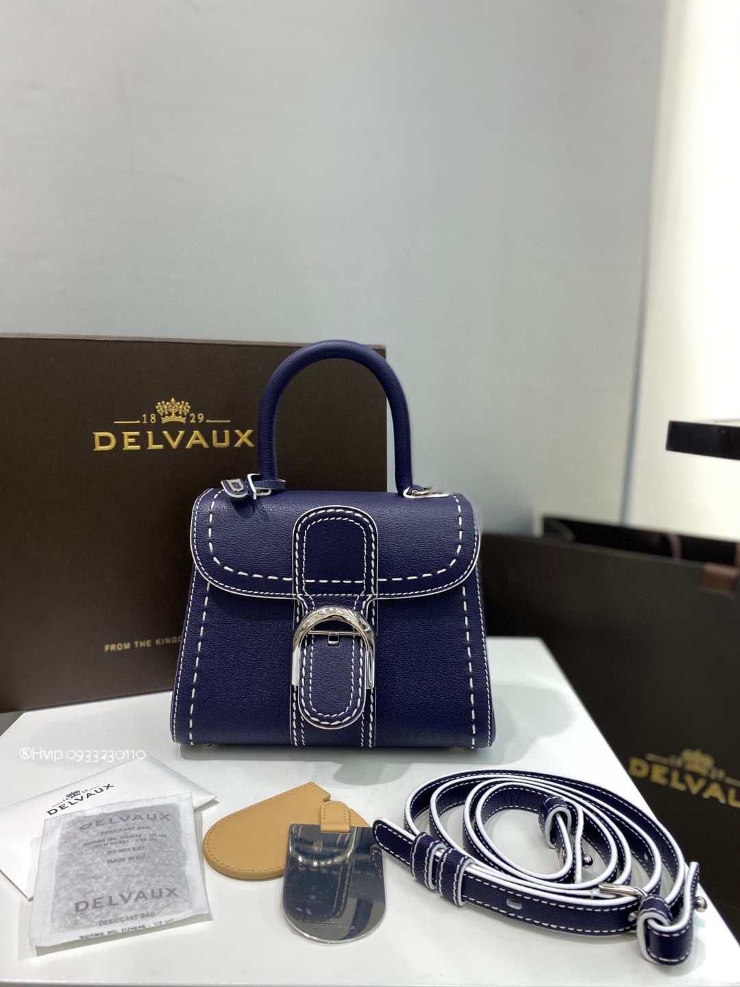 Delvaux Brillant Mini Surpiqué grained Calf leather blue