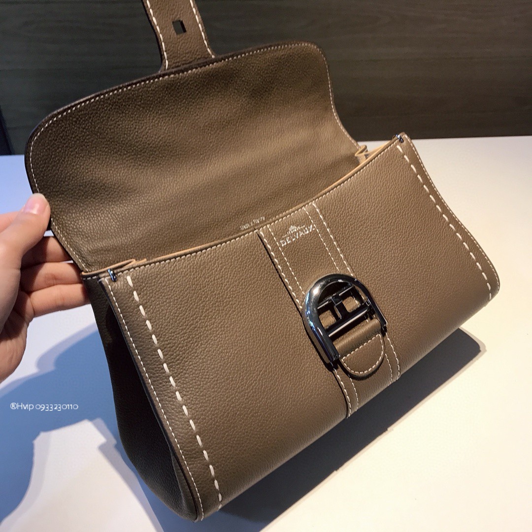 Delvaux Brillant PM Surpiqué grained Calf leather gris Etoupe