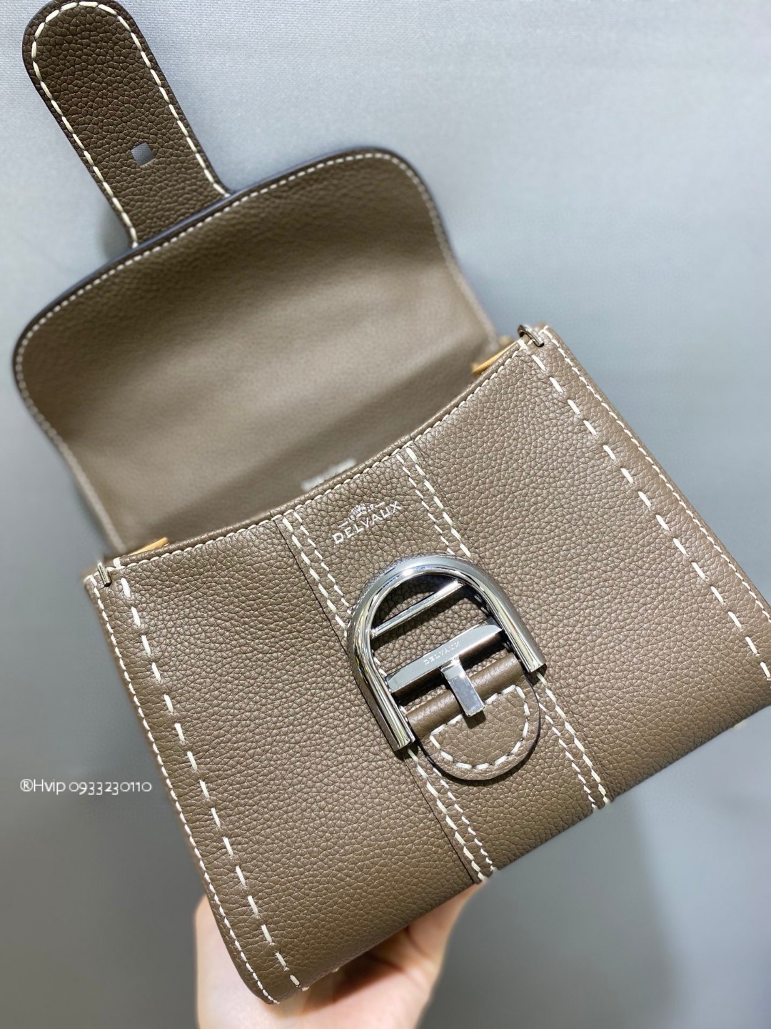 Delvaux Brillant Mini Surpiqué grained Calf leather gris Etoupe