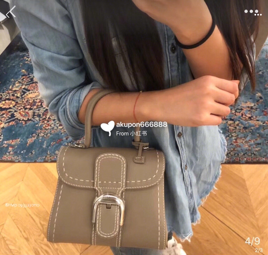 Delvaux Brillant Mini Surpiqué grained Calf leather gris Etoupe