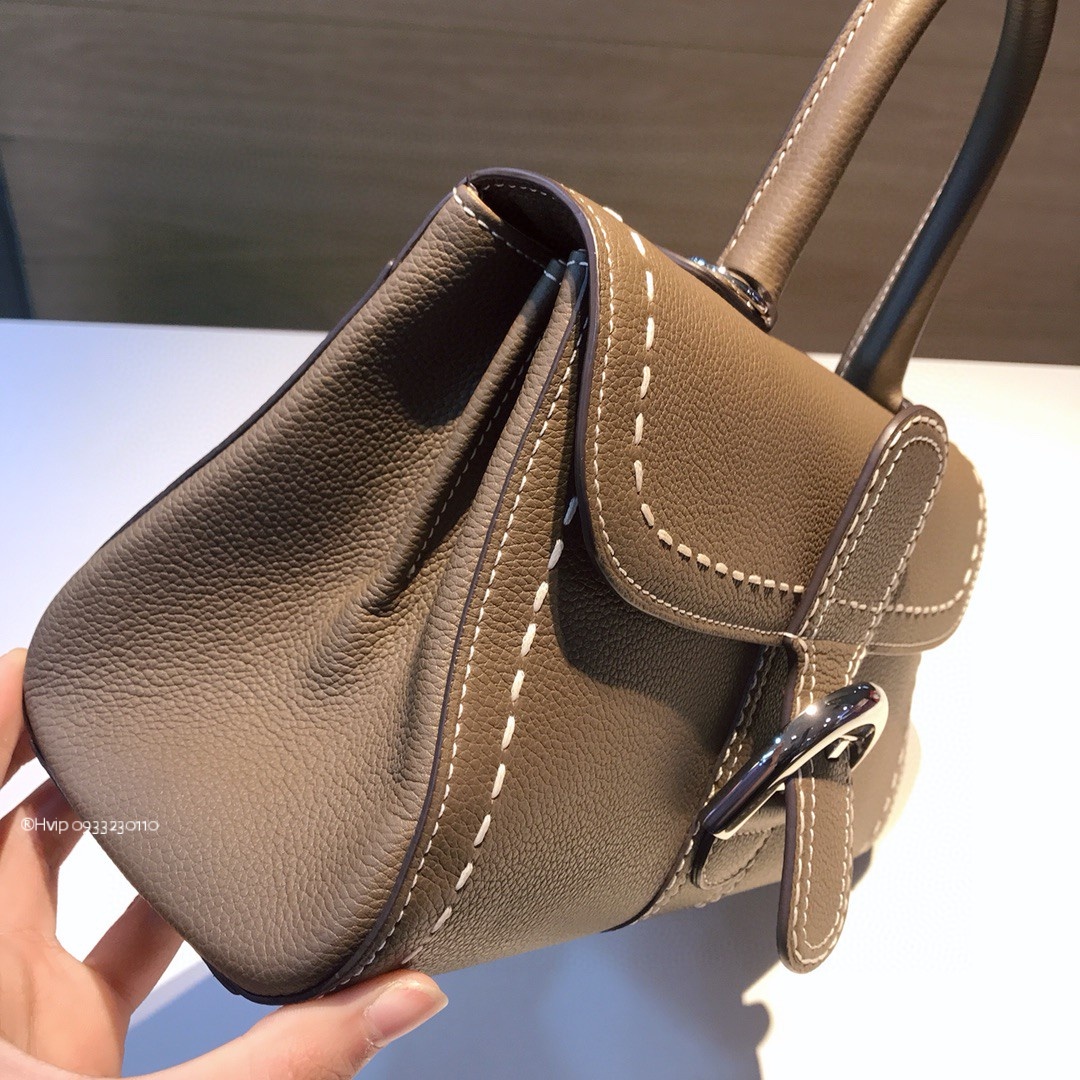 Delvaux Brillant PM Surpiqué grained Calf leather gris Etoupe