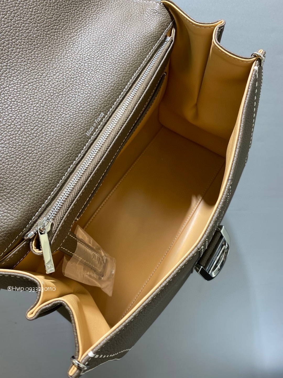 Delvaux Brillant MM Surpiqué grained Calf leather gris etoupe