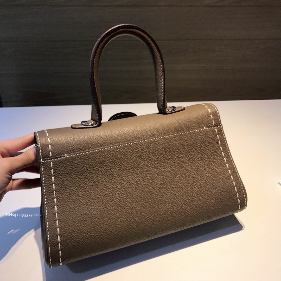 Delvaux Brillant PM Surpiqué grained Calf leather gris Etoupe