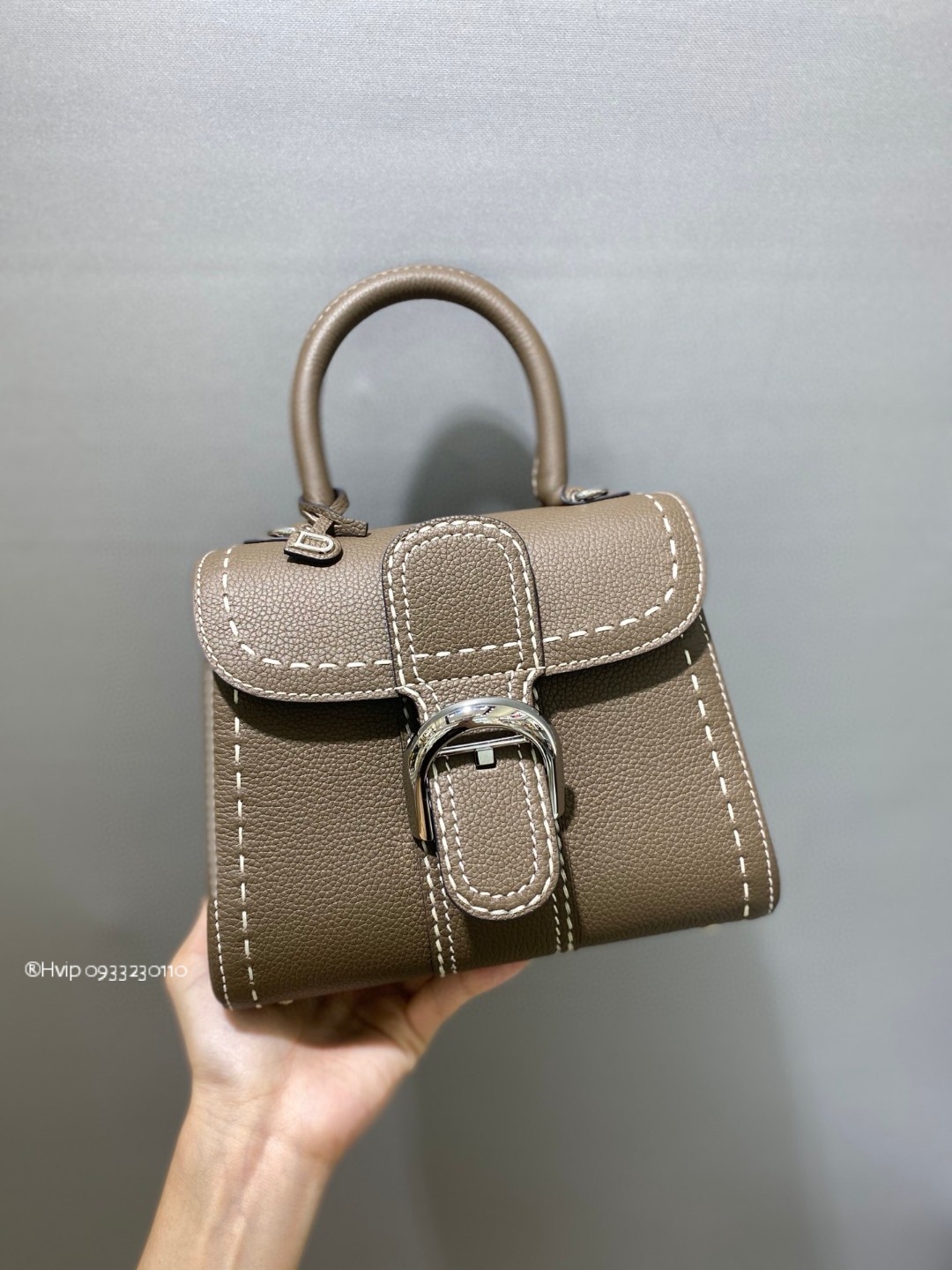 Delvaux Brillant Mini Surpiqué grained Calf leather gris Etoupe