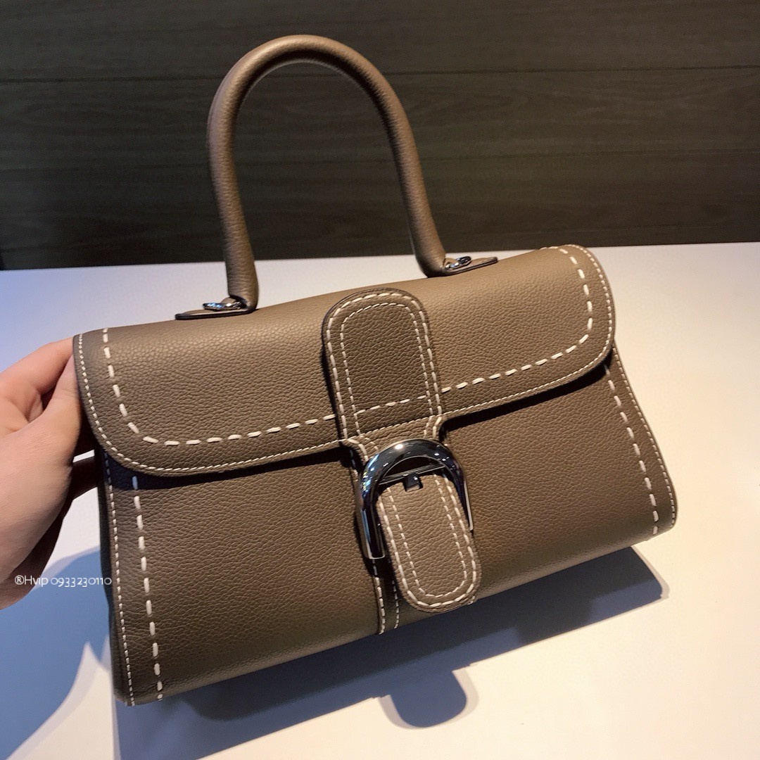 Delvaux Brillant PM Surpiqué grained Calf leather gris Etoupe