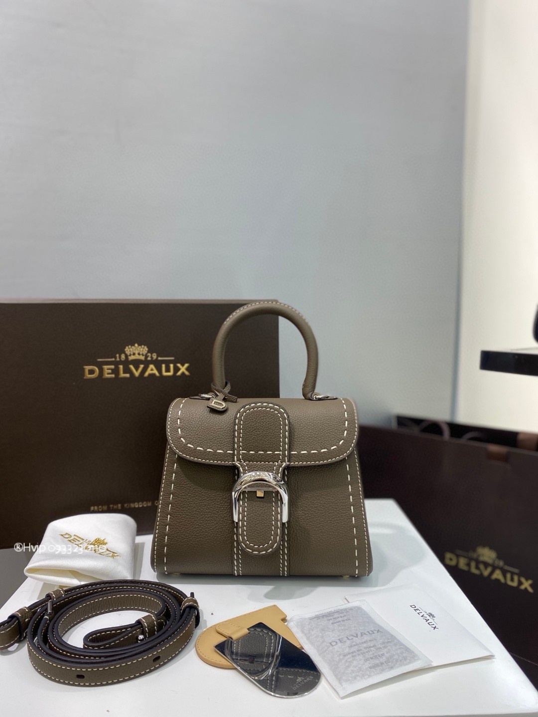 Delvaux Brillant Mini Surpiqué grained Calf leather gris Etoupe