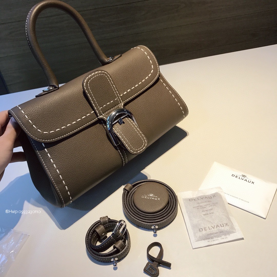 Delvaux Brillant PM Surpiqué grained Calf leather gris Etoupe