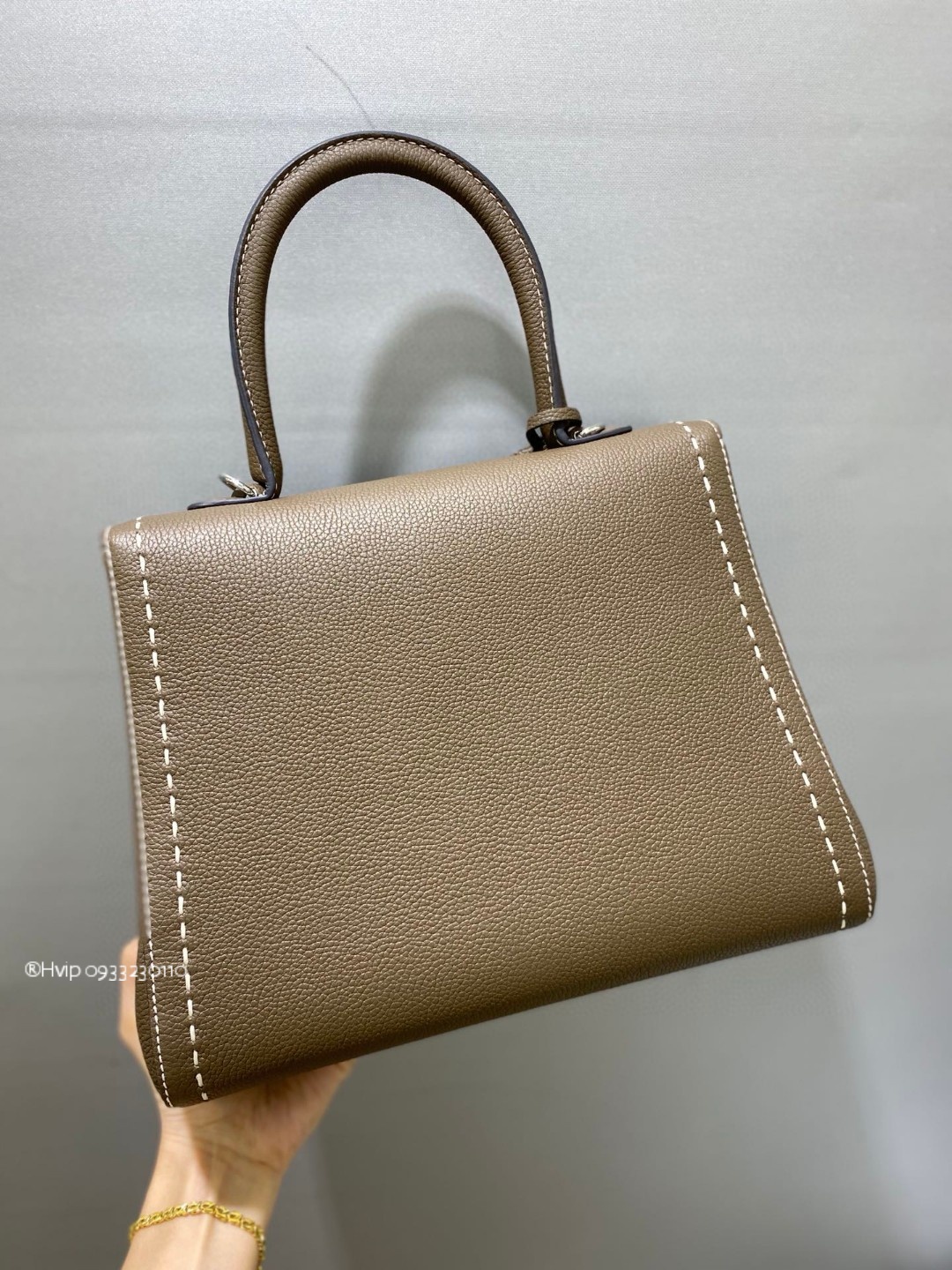 Delvaux Brillant MM Surpiqué grained Calf leather gris etoupe