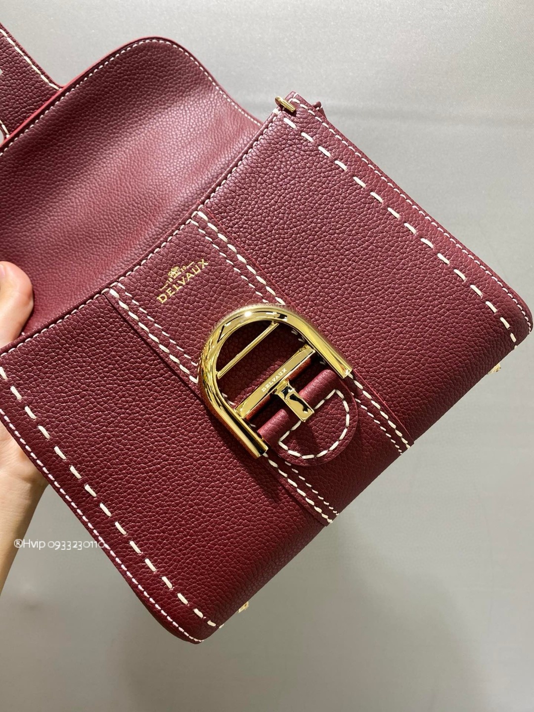 Delvaux Brillant Mini Surpiqué grained Calf leather Bordeaux
