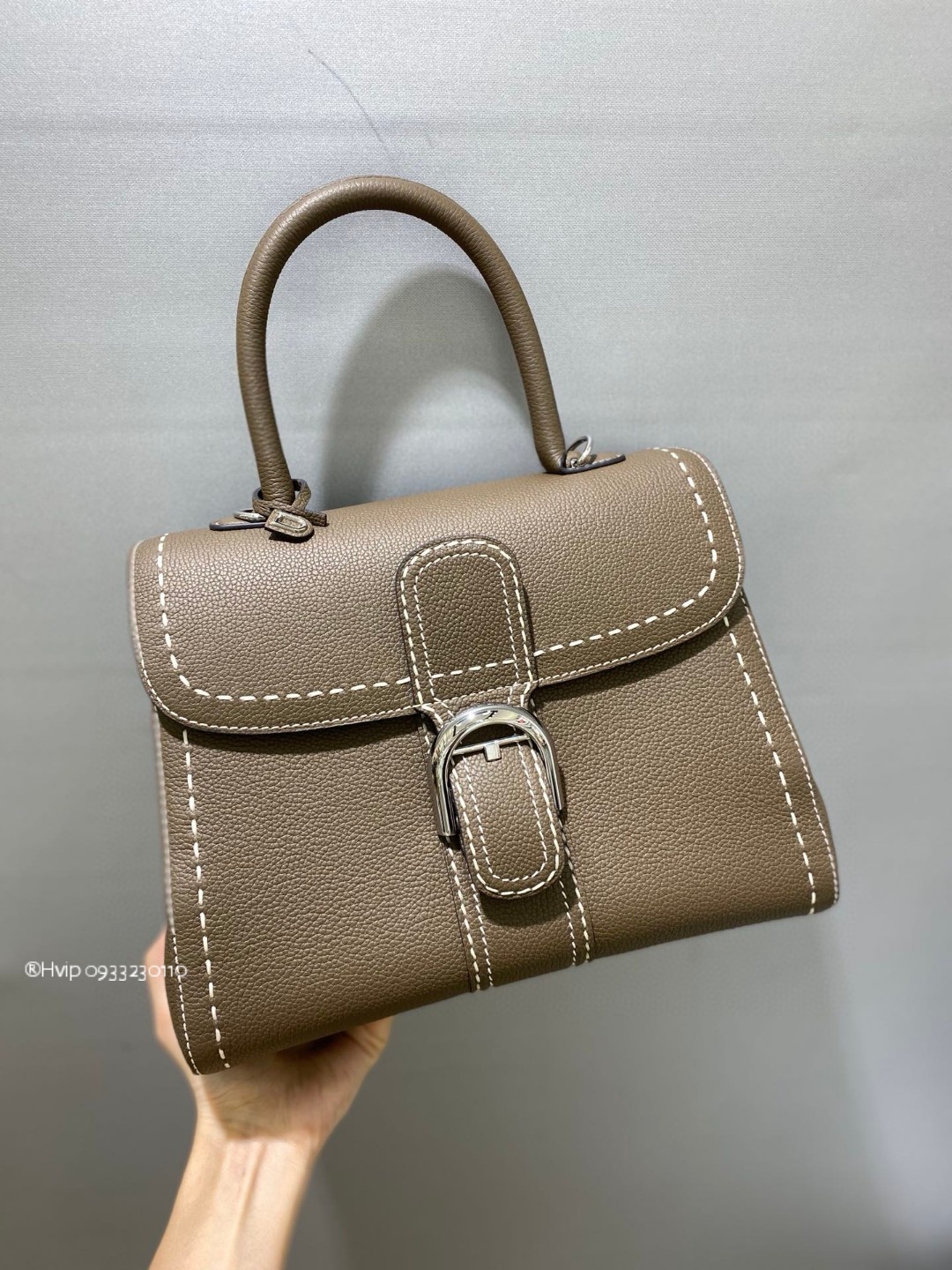 Delvaux Brillant MM Surpiqué grained Calf leather gris etoupe