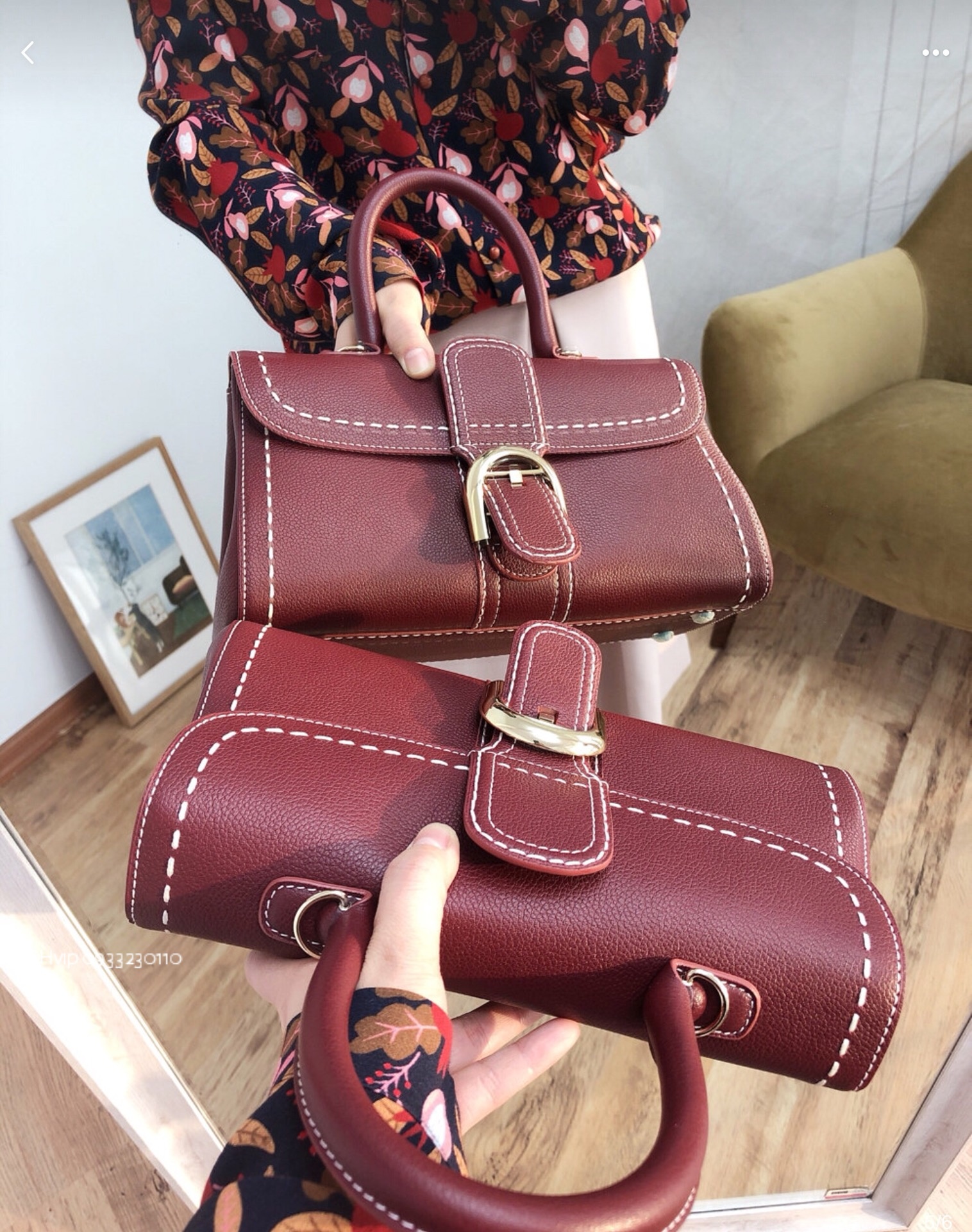 Delvaux Brillant PM Surpiqué grained Calf leather Bordeaux