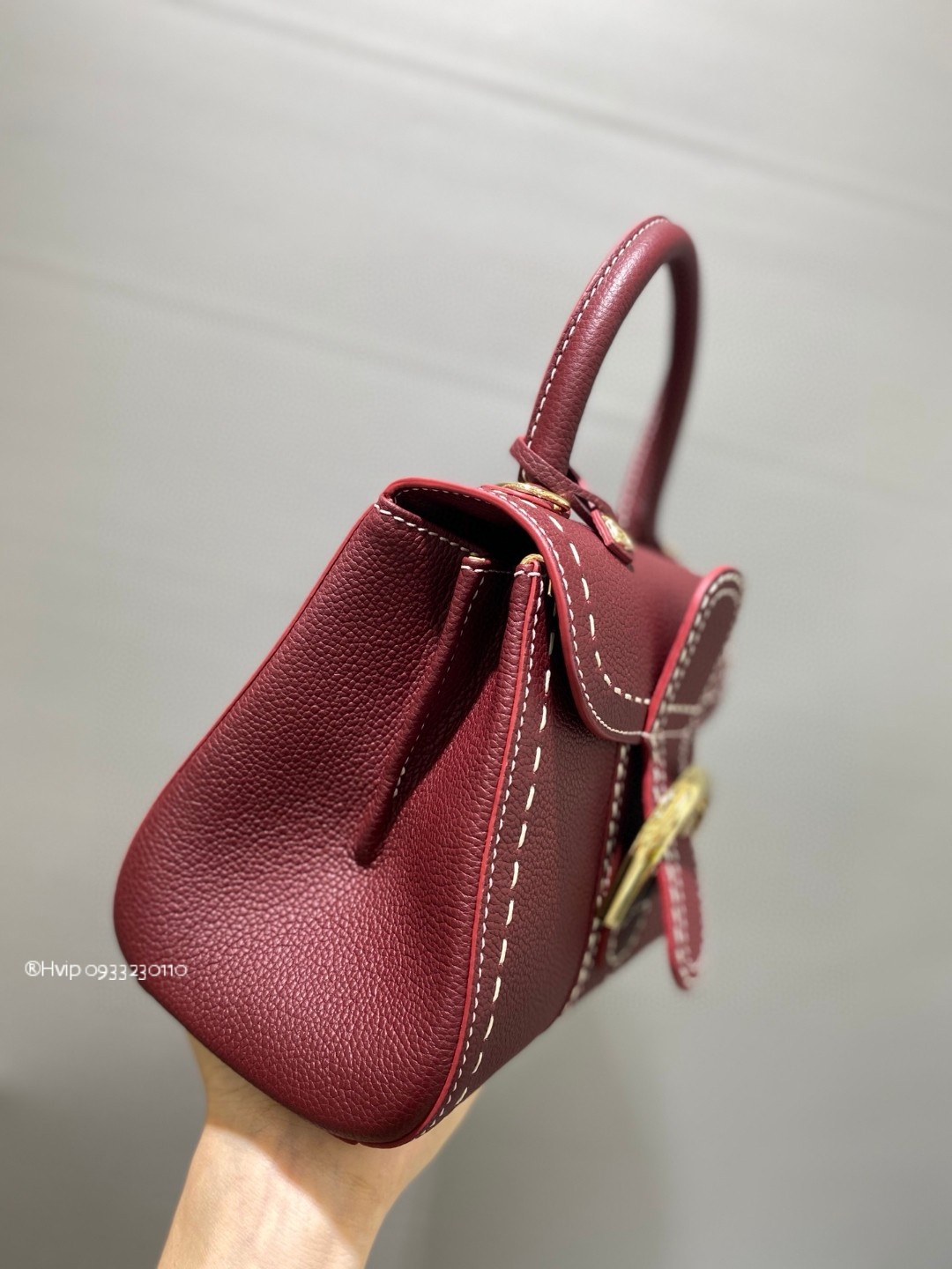 Delvaux Brillant Mini Surpiqué grained Calf leather Bordeaux
