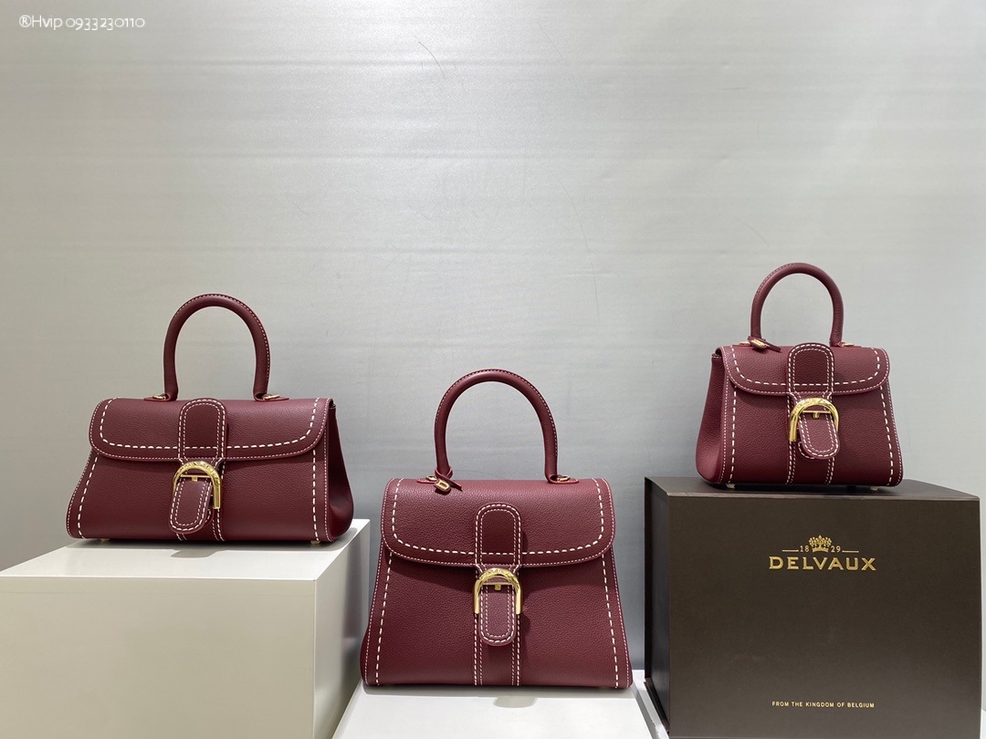 Delvaux Brillant PM Surpiqué grained Calf leather Bordeaux