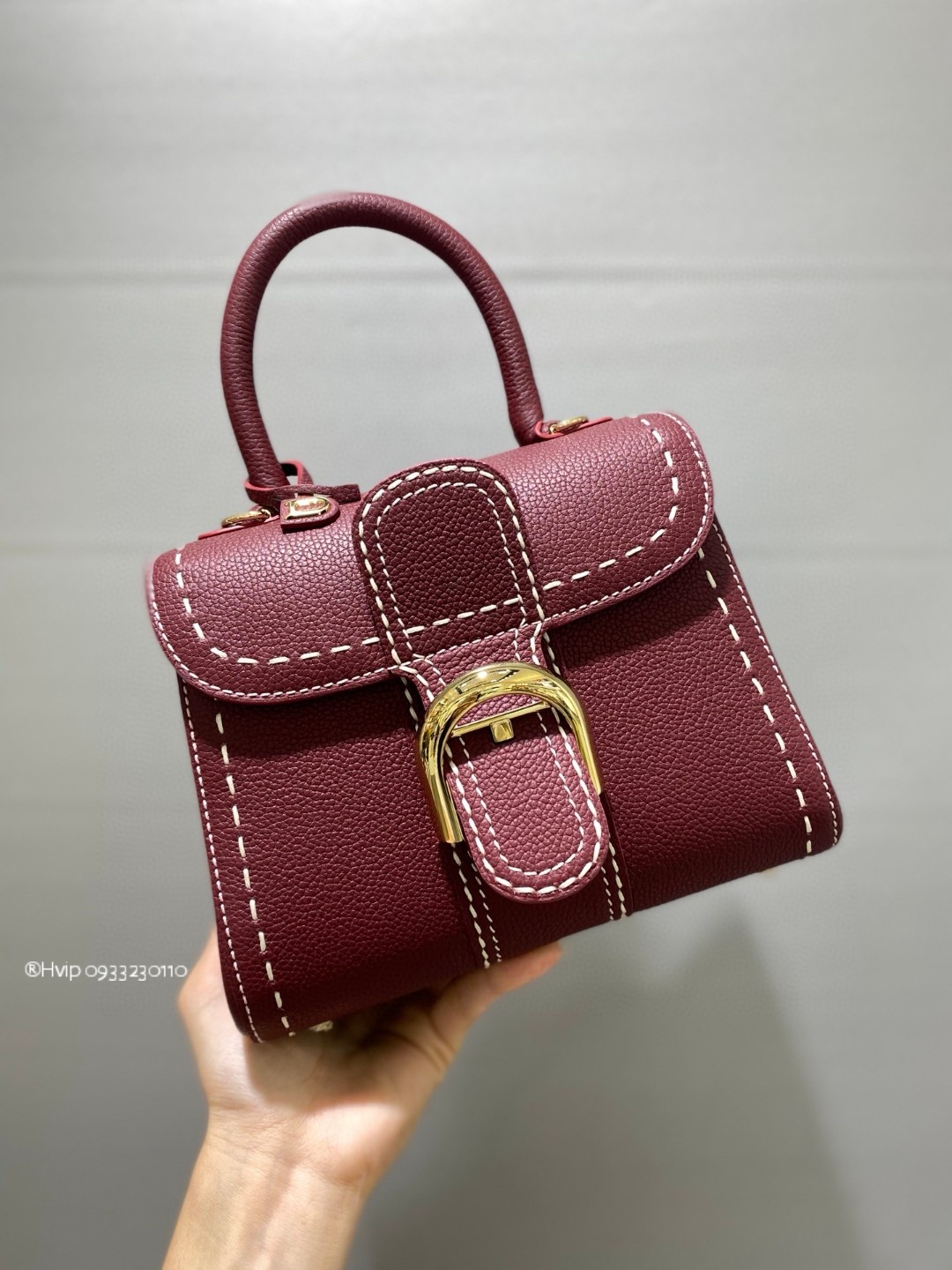 Delvaux Brillant Mini Surpiqué grained Calf leather Bordeaux