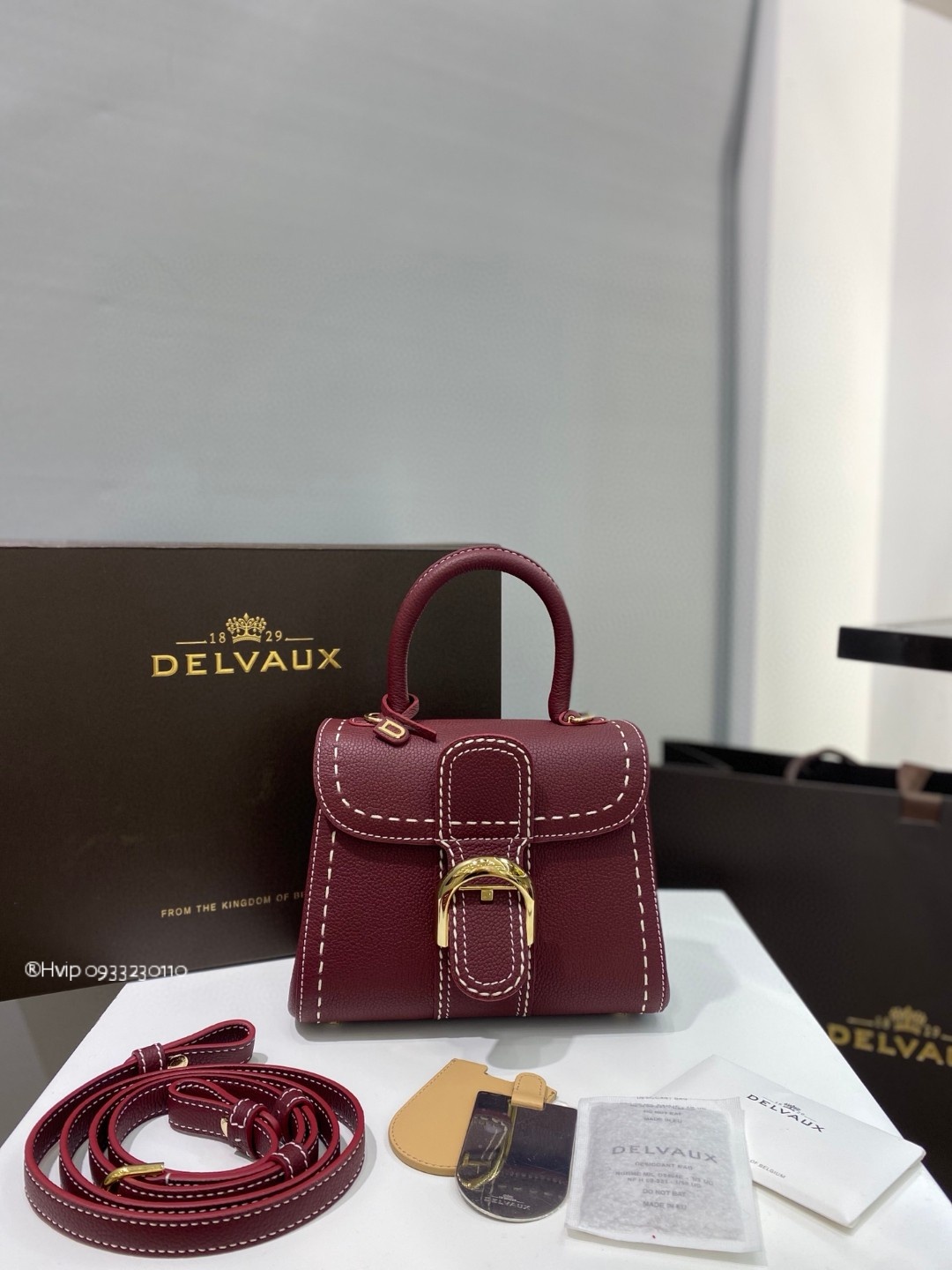 Delvaux Brillant Mini Surpiqué grained Calf leather Bordeaux