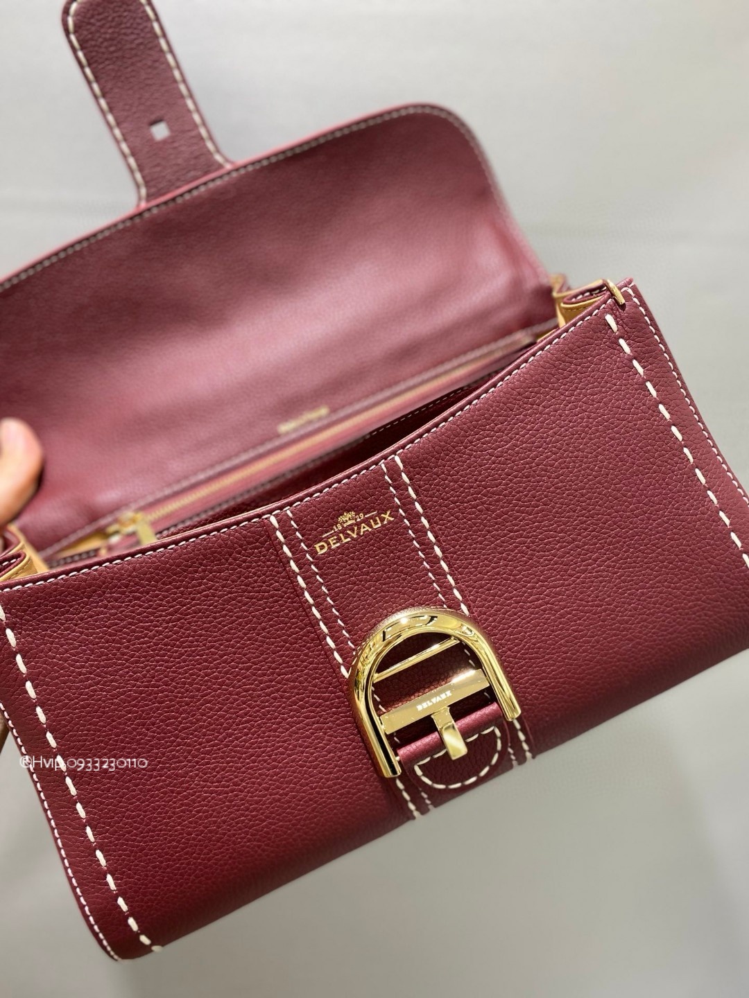 Delvaux Brillant PM Surpiqué grained Calf leather Bordeaux
