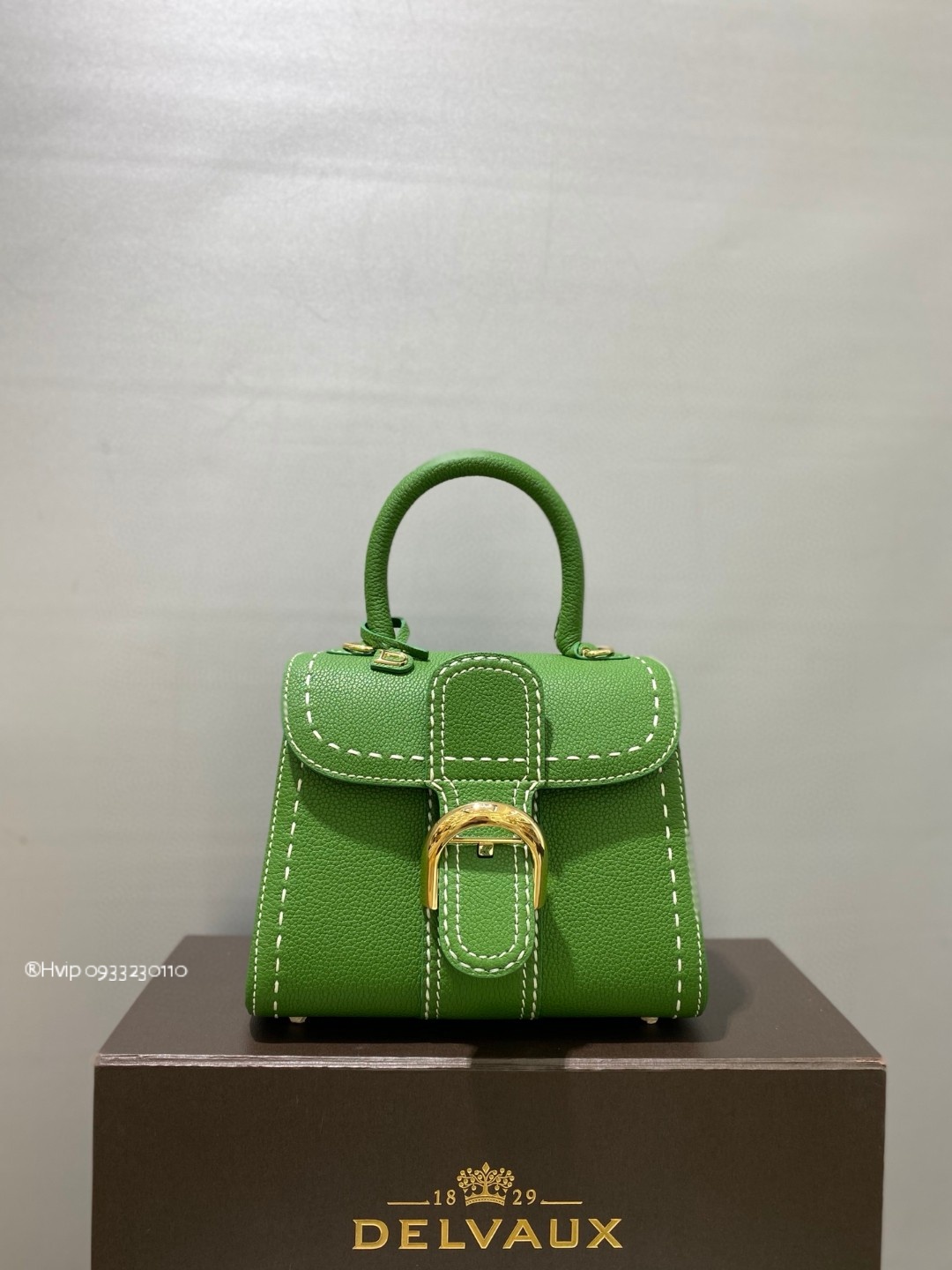 Delvaux Brillant Mini Surpiqué grained Calf leather green