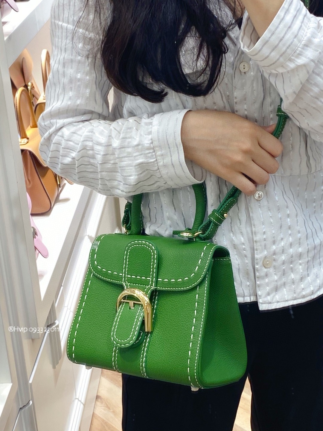 Delvaux Brillant Mini Surpiqué grained Calf leather green