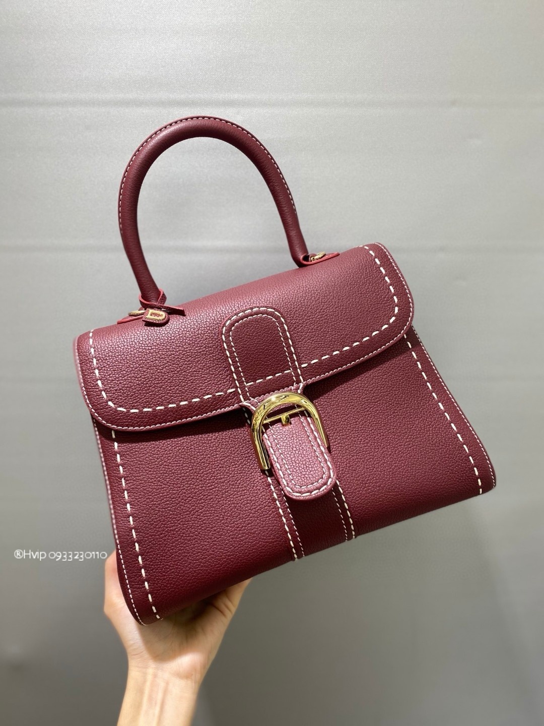 Delvaux Brillant MM Surpiqué grained Calf leather Bordeaux