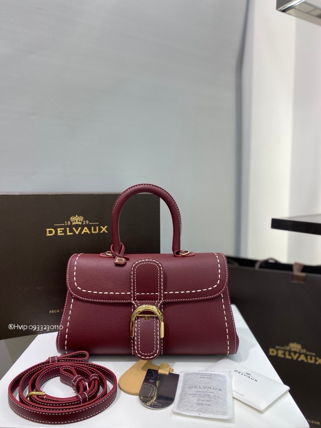 Delvaux Brillant PM Surpiqué grained Calf leather Bordeaux