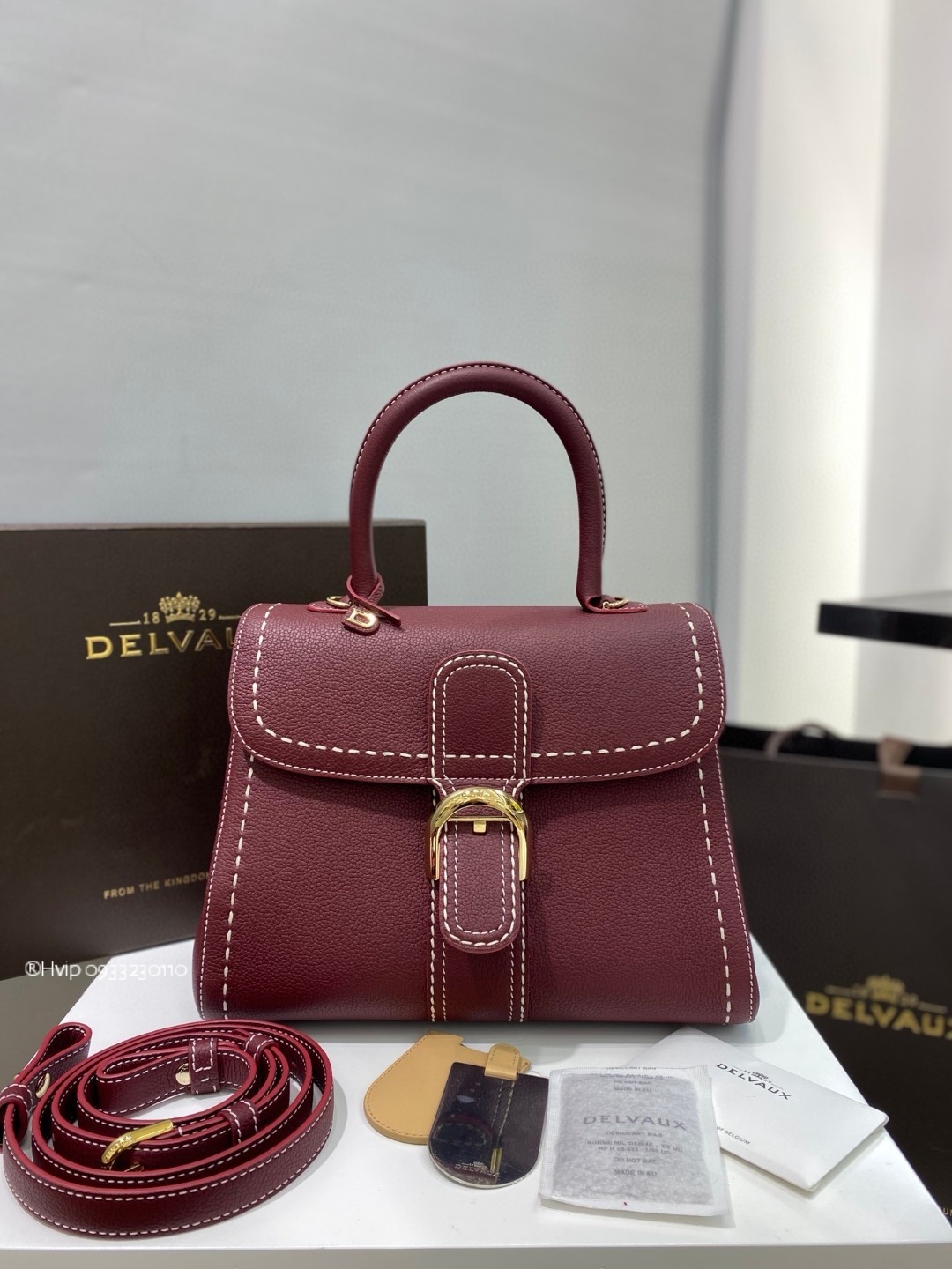 Delvaux Brillant MM Surpiqué grained Calf leather Bordeaux
