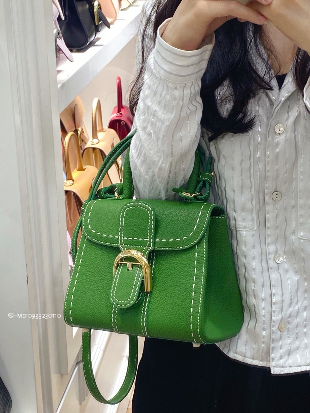 Delvaux Brillant Mini Surpiqué grained Calf leather green