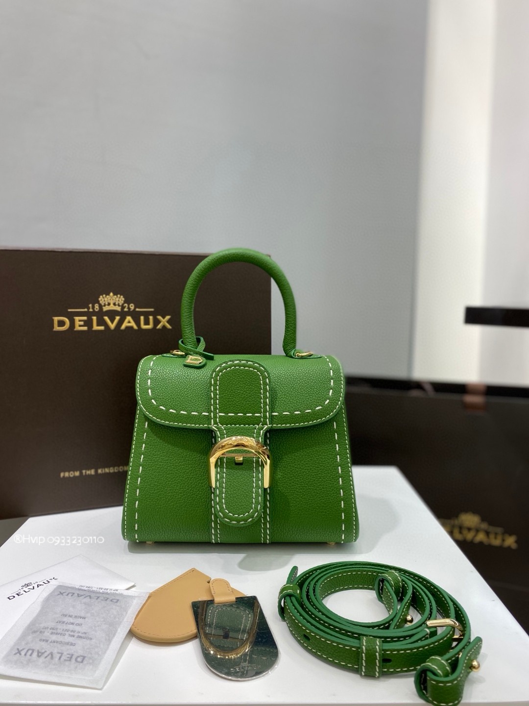 Delvaux Brillant Mini Surpiqué grained Calf leather green