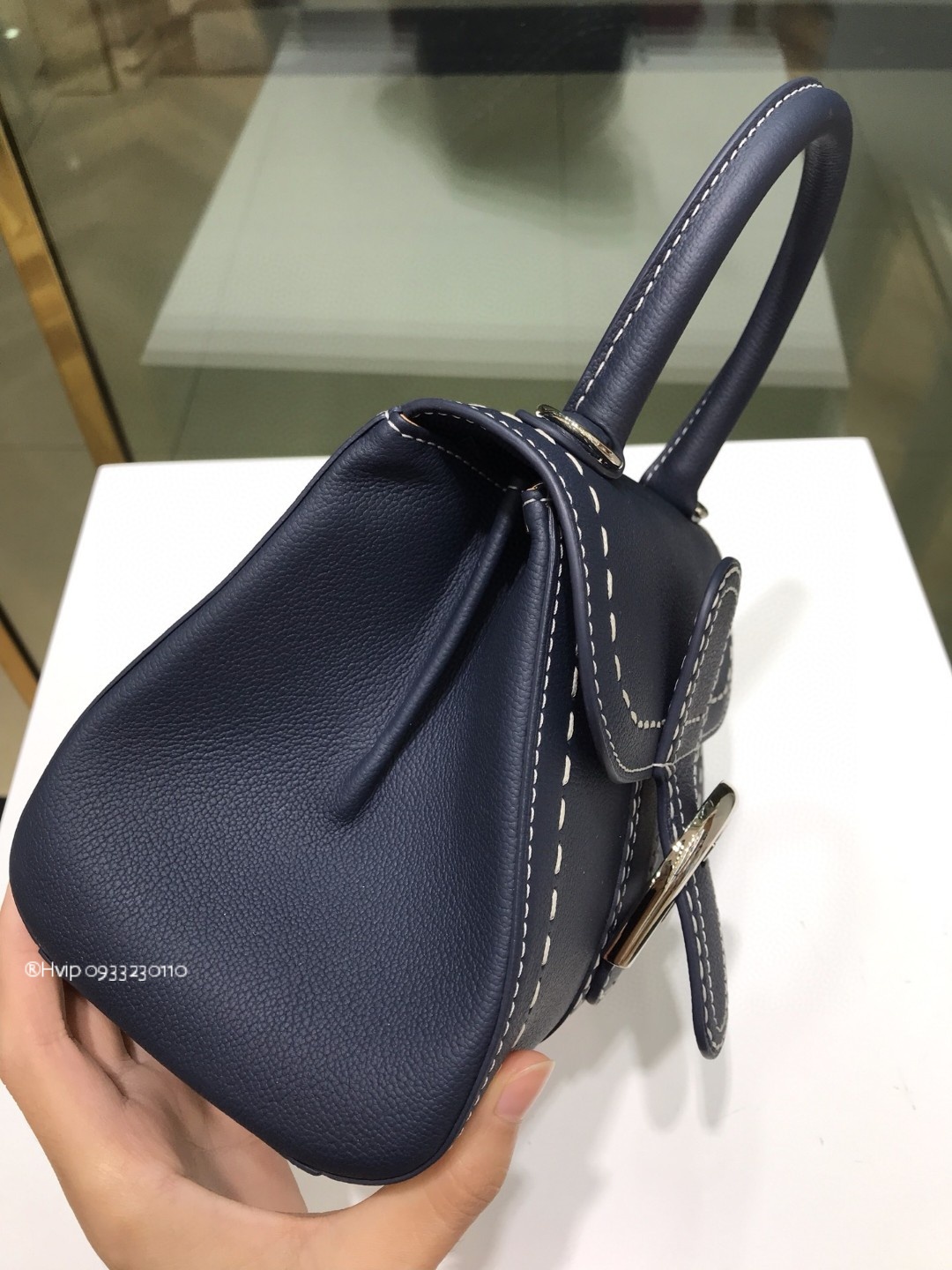 Delvaux Brillant Mini Surpiqué grained Calf leather navy