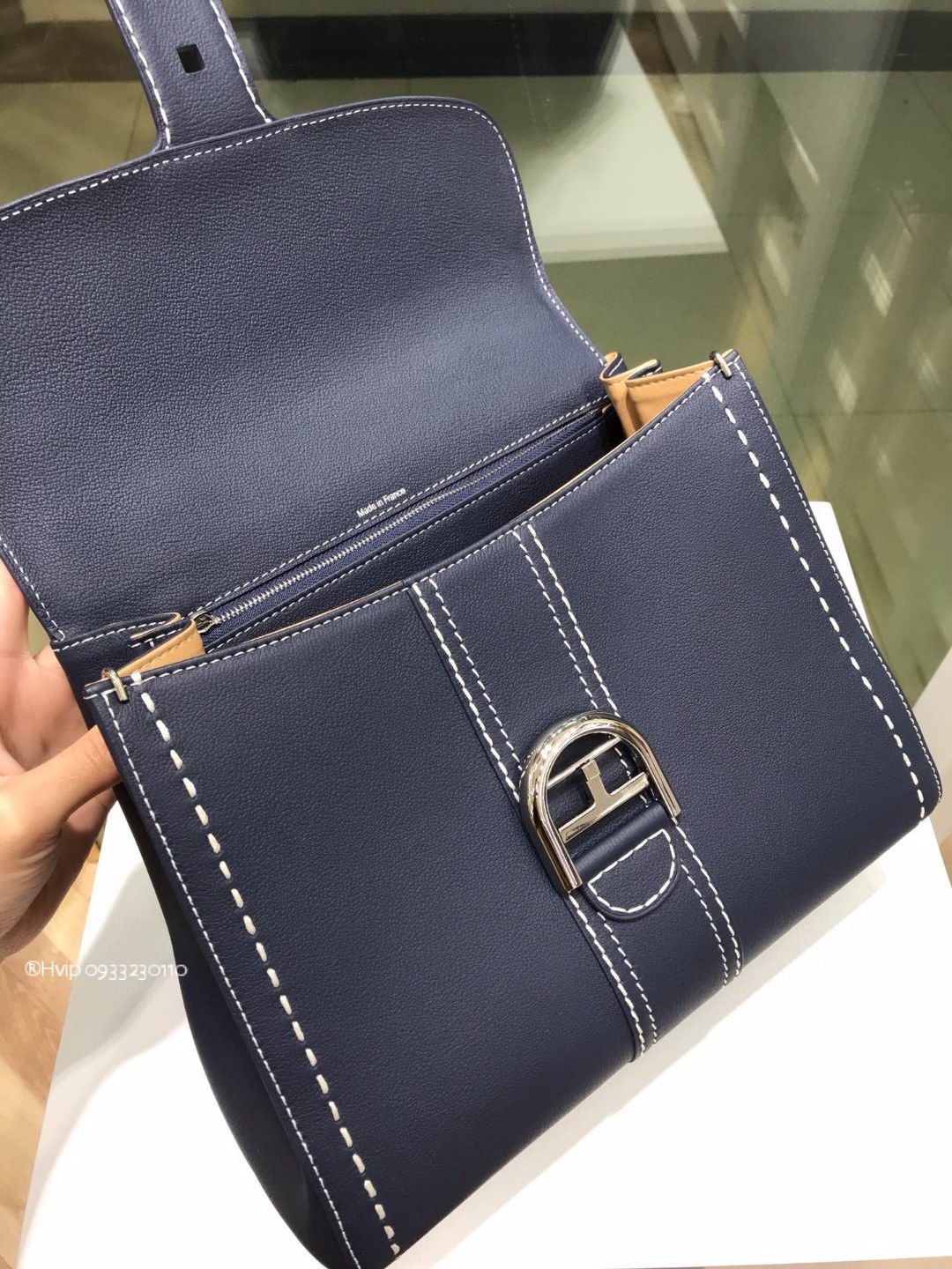 Delvaux Brillant MM Surpiqué grained Calf leather navy