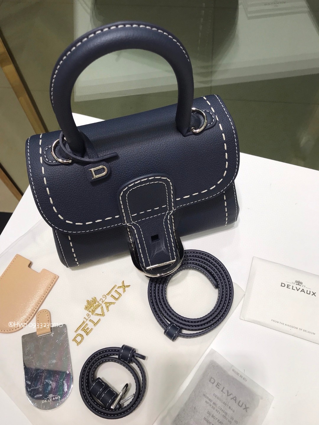Delvaux Brillant Mini Surpiqué grained Calf leather navy