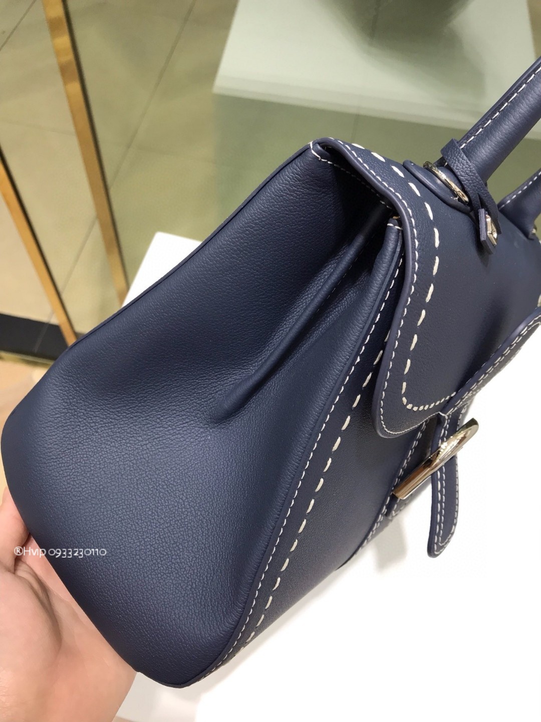 Delvaux Brillant MM Surpiqué grained Calf leather navy