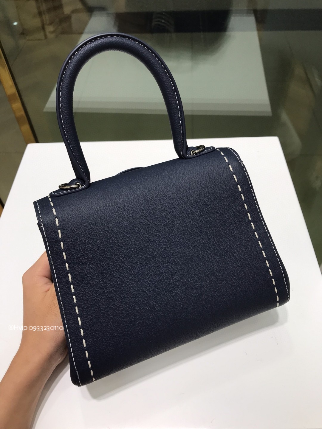 Delvaux Brillant Mini Surpiqué grained Calf leather navy