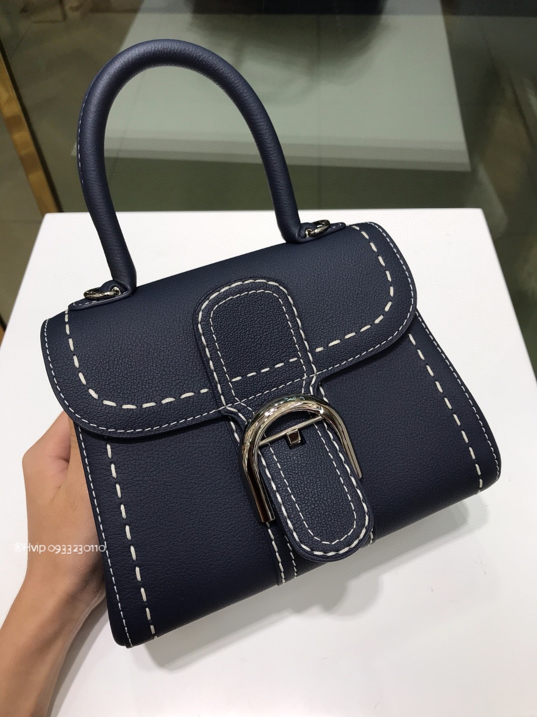 Delvaux Brillant Mini Surpiqué grained Calf leather navy
