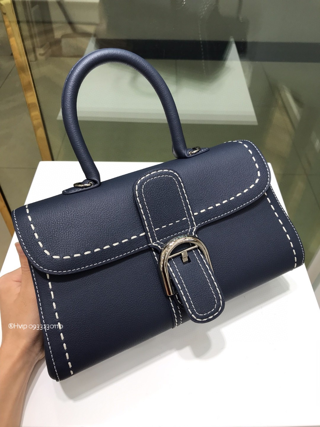 Delvaux Brillant PM Surpiqué grained Calf leather navy