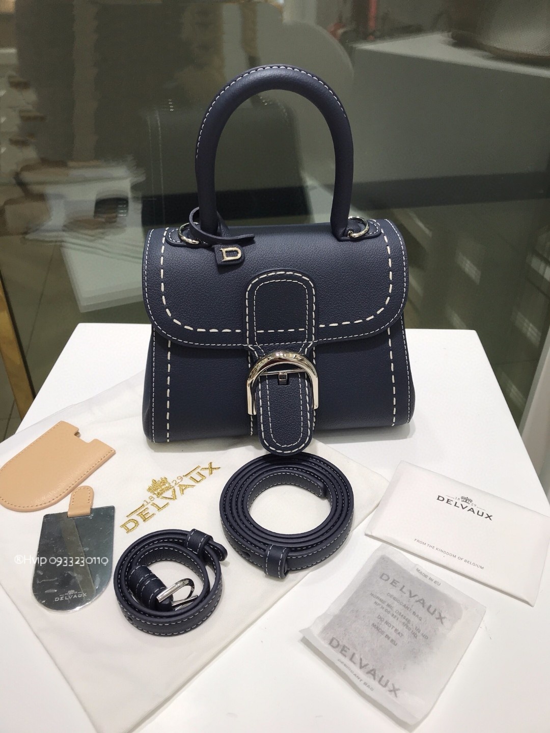 Delvaux Brillant Mini Surpiqué grained Calf leather navy