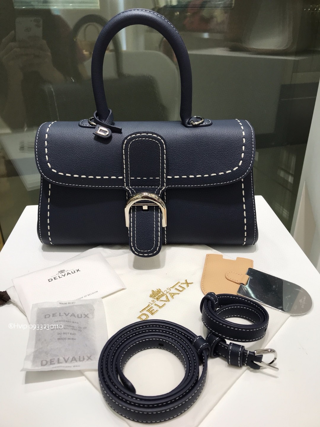 Delvaux Brillant PM Surpiqué grained Calf leather navy