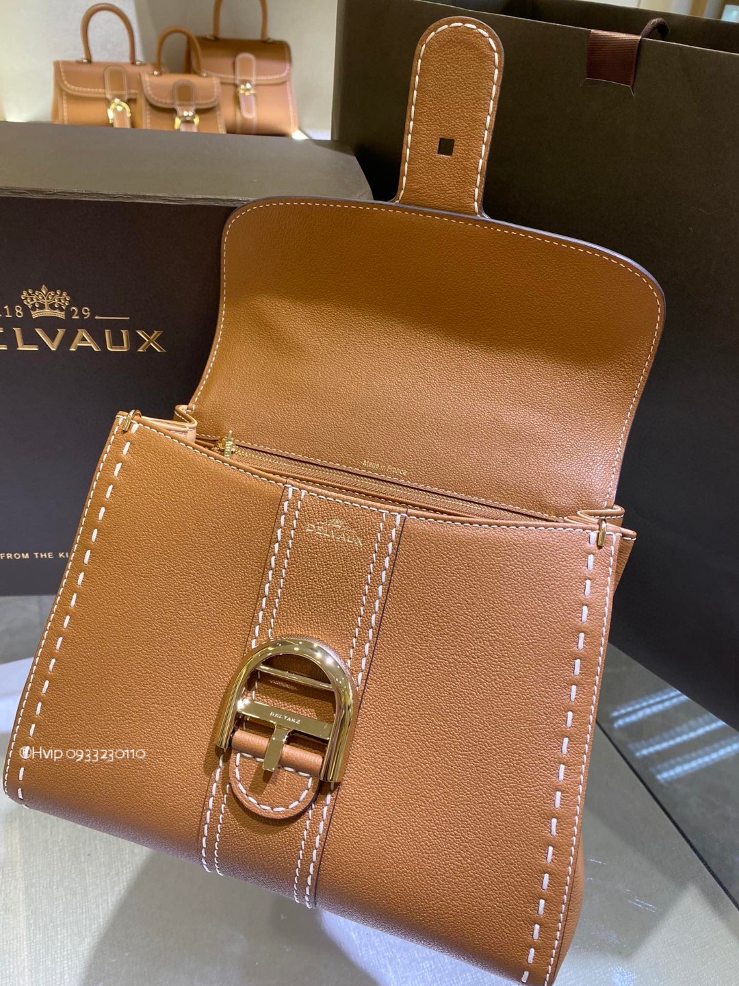 Delvaux Brillant PM Surpiqué grained Calf leatherVegetal - Ivory