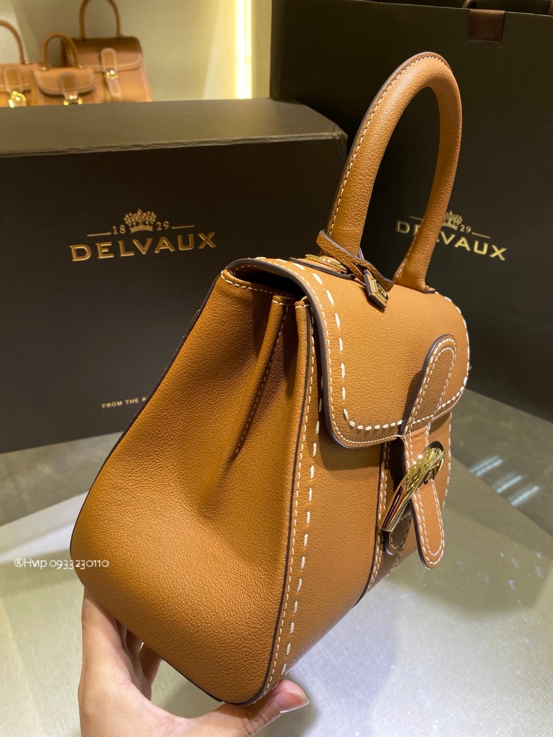 Delvaux Brillant PM Surpiqué grained Calf leatherVegetal - Ivory